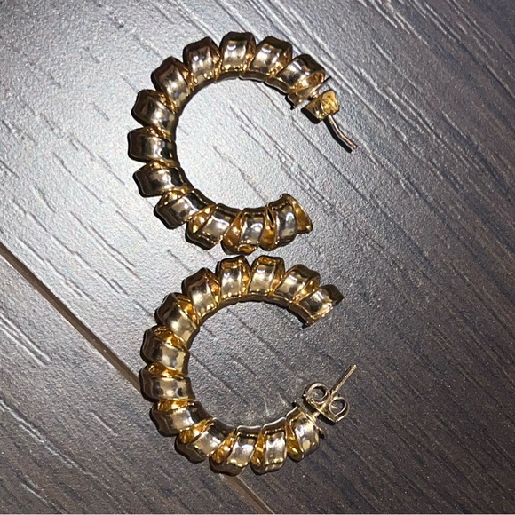 Gold Layered Smooth Curled Hoops - Picture 3 of 6